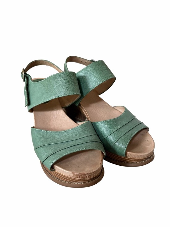 Miz Mooz Shoes - Miz Mooz Ruthy Green Leather Wedge Sandals Women's Comfort Ankle Strap Size 9.5